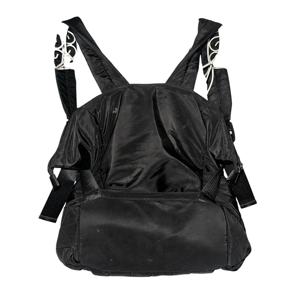 Steve Madden Black Nylon Quilted Backpack Logo Straps Travel Bag